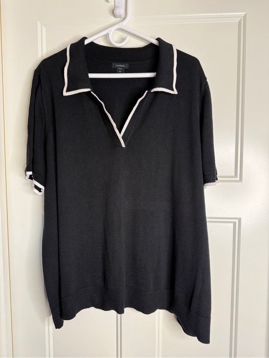 Halogen Tops - Women’s Halogen Black Knit Polo with White Trim, 3X